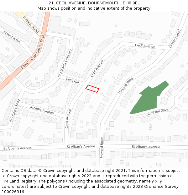 21, CECIL AVENUE, BOURNEMOUTH, BH8 9EL: Location map and indicative extent of plot