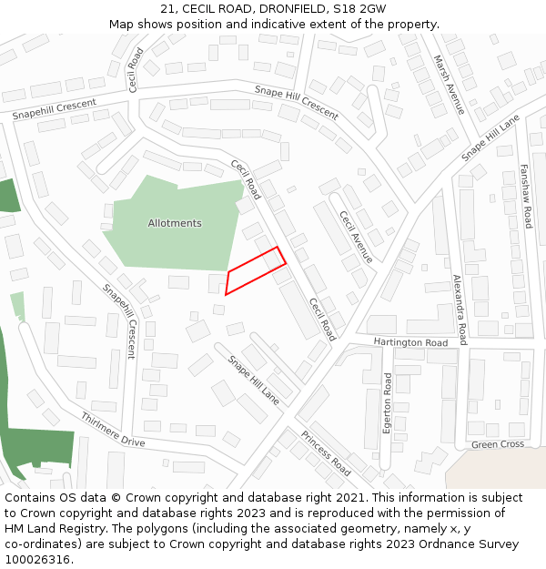 21, CECIL ROAD, DRONFIELD, S18 2GW: Location map and indicative extent of plot