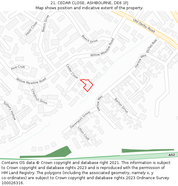 21, CEDAR CLOSE, ASHBOURNE, DE6 1FJ: Location map and indicative extent of plot