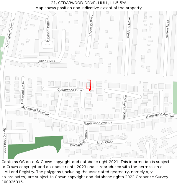 21, CEDARWOOD DRIVE, HULL, HU5 5YA: Location map and indicative extent of plot