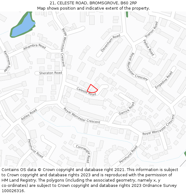 21, CELESTE ROAD, BROMSGROVE, B60 2RP: Location map and indicative extent of plot