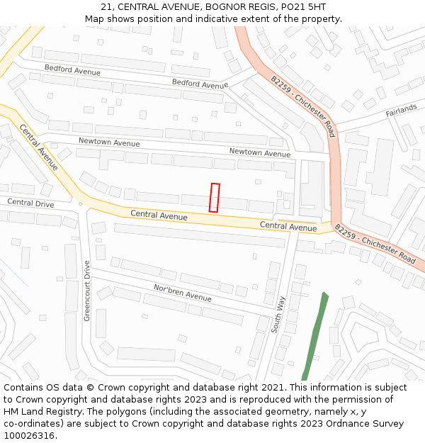 21, CENTRAL AVENUE, BOGNOR REGIS, PO21 5HT: Location map and indicative extent of plot