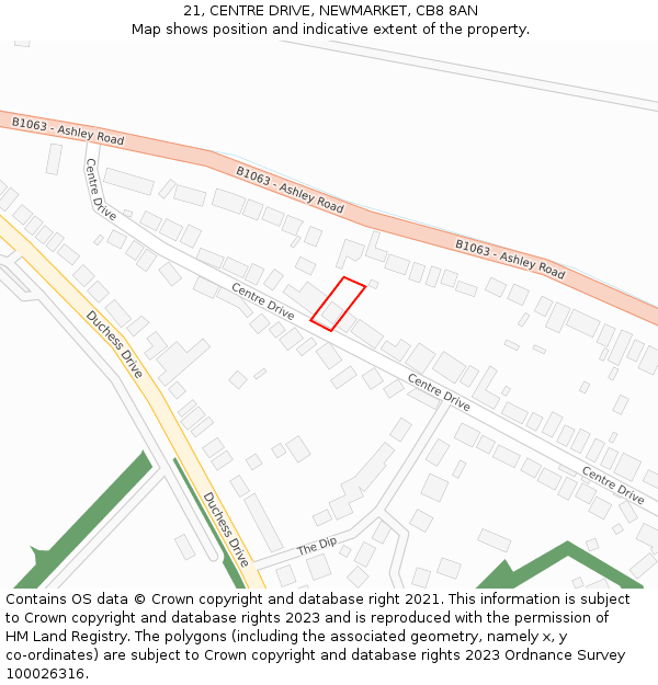 21, CENTRE DRIVE, NEWMARKET, CB8 8AN: Location map and indicative extent of plot