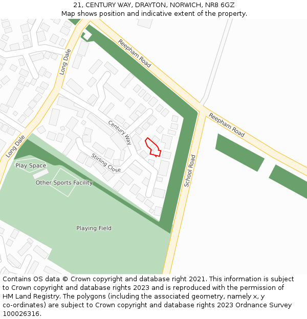 21, CENTURY WAY, DRAYTON, NORWICH, NR8 6GZ: Location map and indicative extent of plot