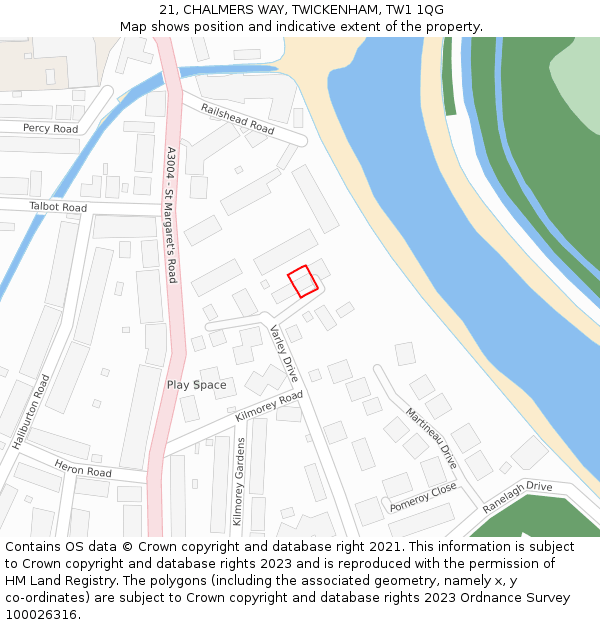 21, CHALMERS WAY, TWICKENHAM, TW1 1QG: Location map and indicative extent of plot