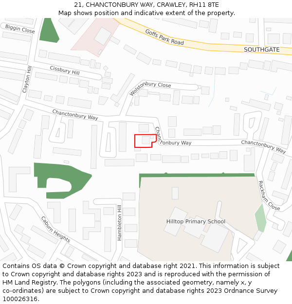 21, CHANCTONBURY WAY, CRAWLEY, RH11 8TE: Location map and indicative extent of plot