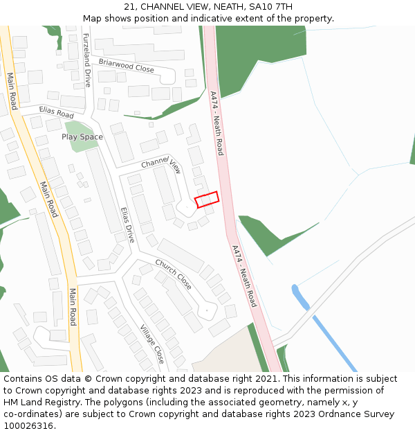 21, CHANNEL VIEW, NEATH, SA10 7TH: Location map and indicative extent of plot