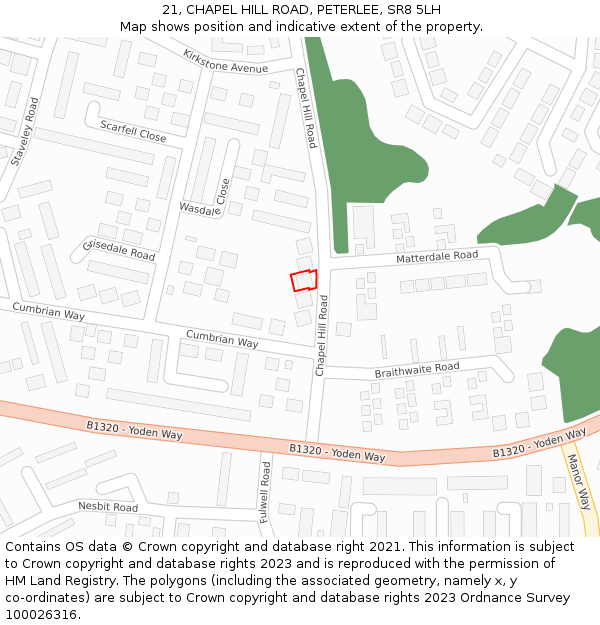 21, CHAPEL HILL ROAD, PETERLEE, SR8 5LH: Location map and indicative extent of plot