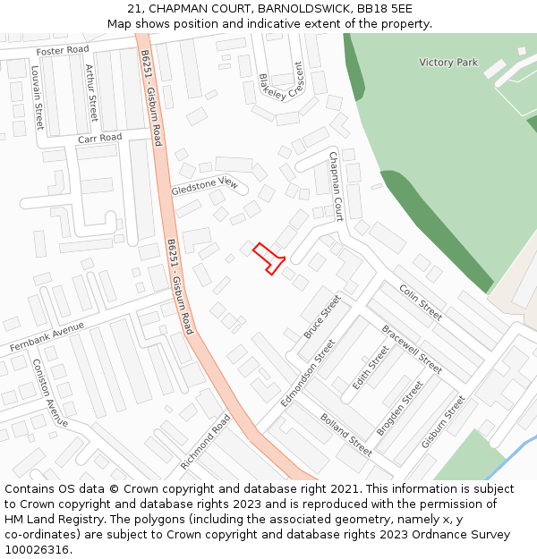 21, CHAPMAN COURT, BARNOLDSWICK, BB18 5EE: Location map and indicative extent of plot