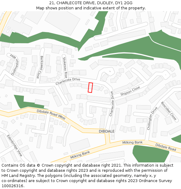 21, CHARLECOTE DRIVE, DUDLEY, DY1 2GG: Location map and indicative extent of plot