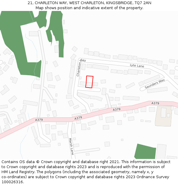 21, CHARLETON WAY, WEST CHARLETON, KINGSBRIDGE, TQ7 2AN: Location map and indicative extent of plot