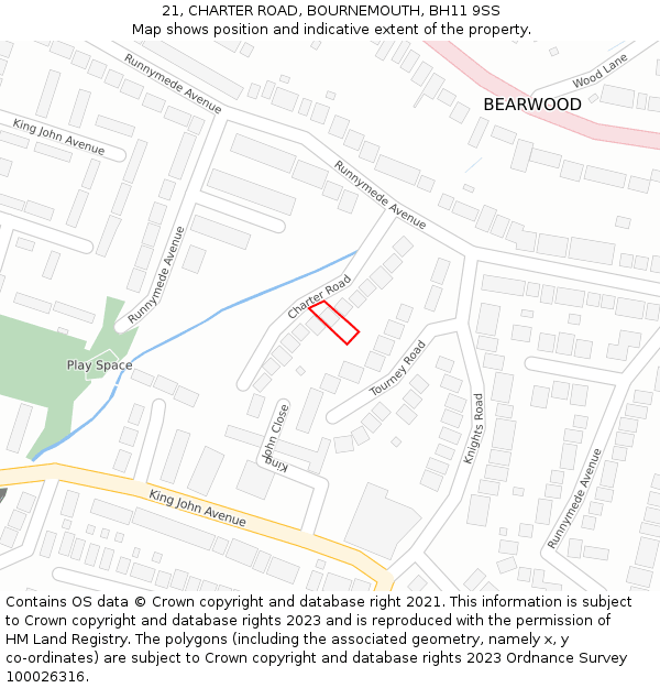 21, CHARTER ROAD, BOURNEMOUTH, BH11 9SS: Location map and indicative extent of plot