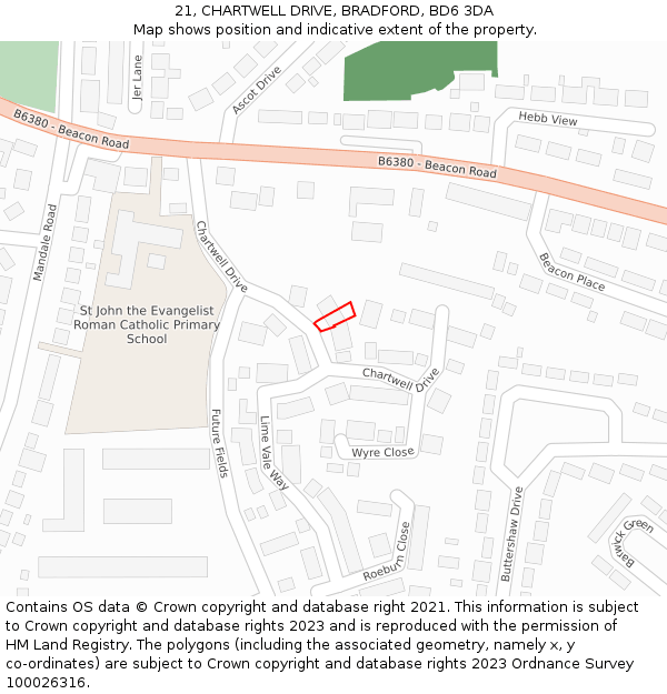 21, CHARTWELL DRIVE, BRADFORD, BD6 3DA: Location map and indicative extent of plot