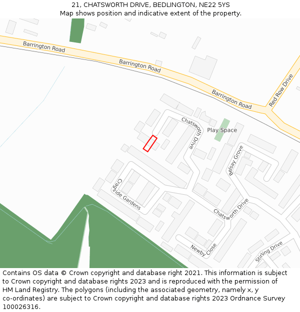 21, CHATSWORTH DRIVE, BEDLINGTON, NE22 5YS: Location map and indicative extent of plot