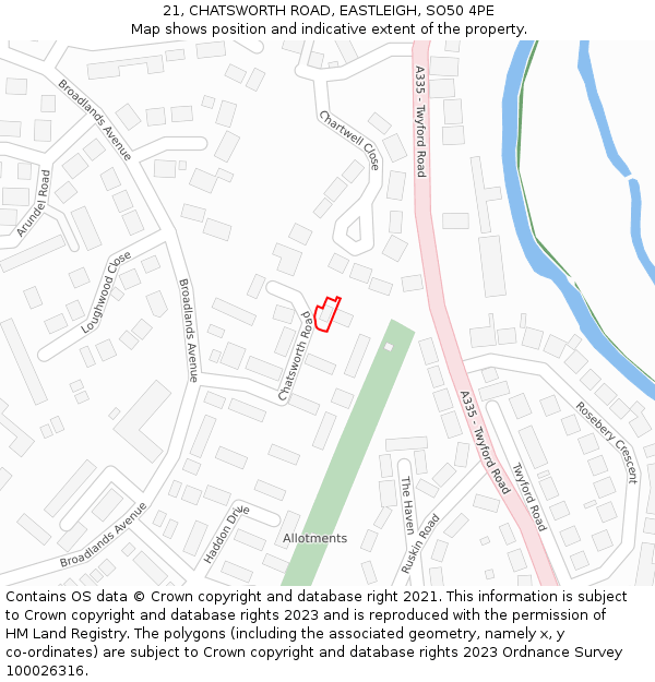 21, CHATSWORTH ROAD, EASTLEIGH, SO50 4PE: Location map and indicative extent of plot