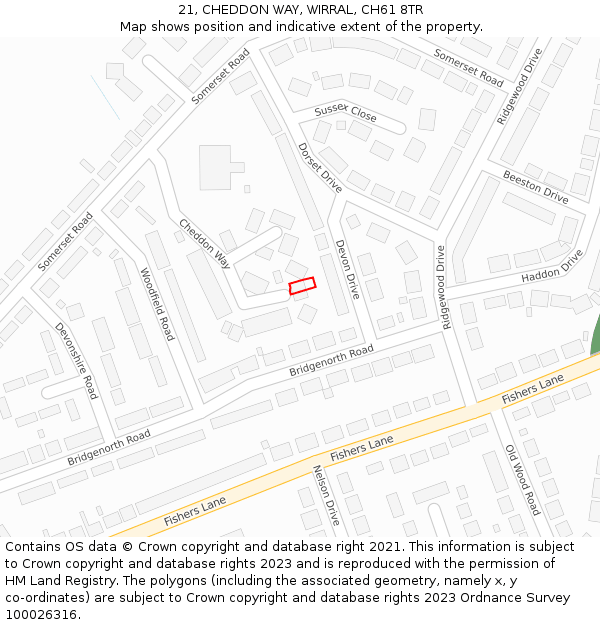 21, CHEDDON WAY, WIRRAL, CH61 8TR: Location map and indicative extent of plot