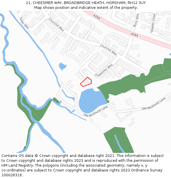 21, CHEESMER WAY, BROADBRIDGE HEATH, HORSHAM, RH12 3UY: Location map and indicative extent of plot