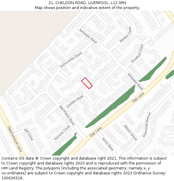 21, CHELDON ROAD, LIVERPOOL, L12 0RN: Location map and indicative extent of plot