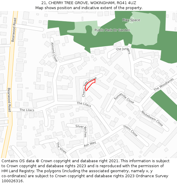 21, CHERRY TREE GROVE, WOKINGHAM, RG41 4UZ: Location map and indicative extent of plot