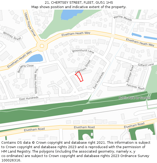 21, CHERTSEY STREET, FLEET, GU51 1HS: Location map and indicative extent of plot