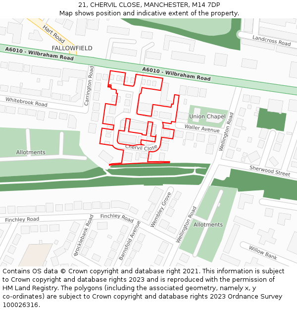 21, CHERVIL CLOSE, MANCHESTER, M14 7DP: Location map and indicative extent of plot