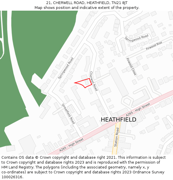 21, CHERWELL ROAD, HEATHFIELD, TN21 8JT: Location map and indicative extent of plot