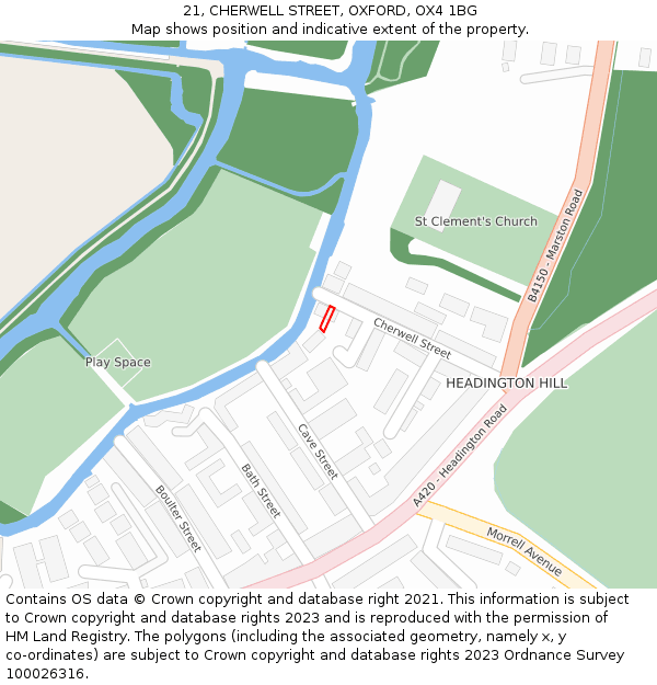 21, CHERWELL STREET, OXFORD, OX4 1BG: Location map and indicative extent of plot