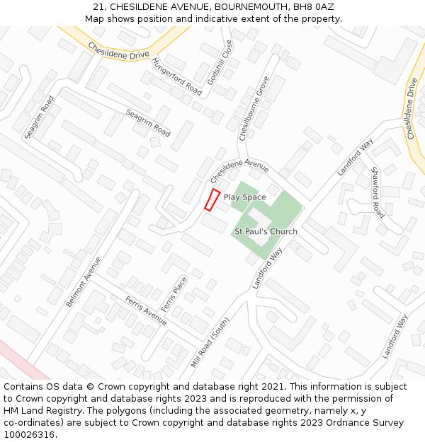 21, CHESILDENE AVENUE, BOURNEMOUTH, BH8 0AZ: Location map and indicative extent of plot
