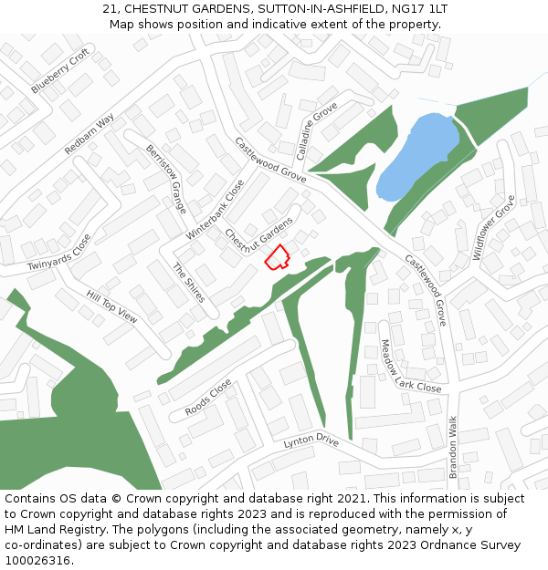 21, CHESTNUT GARDENS, SUTTON-IN-ASHFIELD, NG17 1LT: Location map and indicative extent of plot