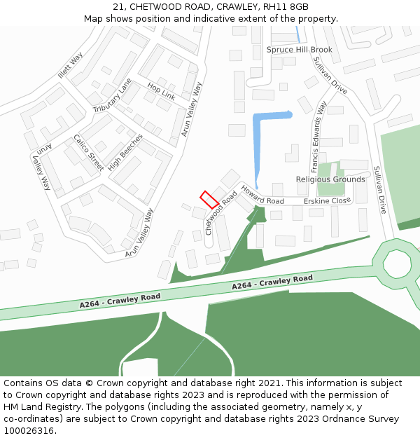 21, CHETWOOD ROAD, CRAWLEY, RH11 8GB: Location map and indicative extent of plot