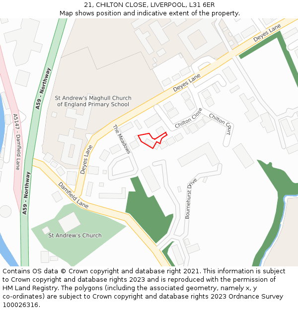 21, CHILTON CLOSE, LIVERPOOL, L31 6ER: Location map and indicative extent of plot