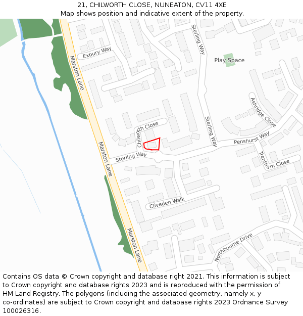 21, CHILWORTH CLOSE, NUNEATON, CV11 4XE: Location map and indicative extent of plot