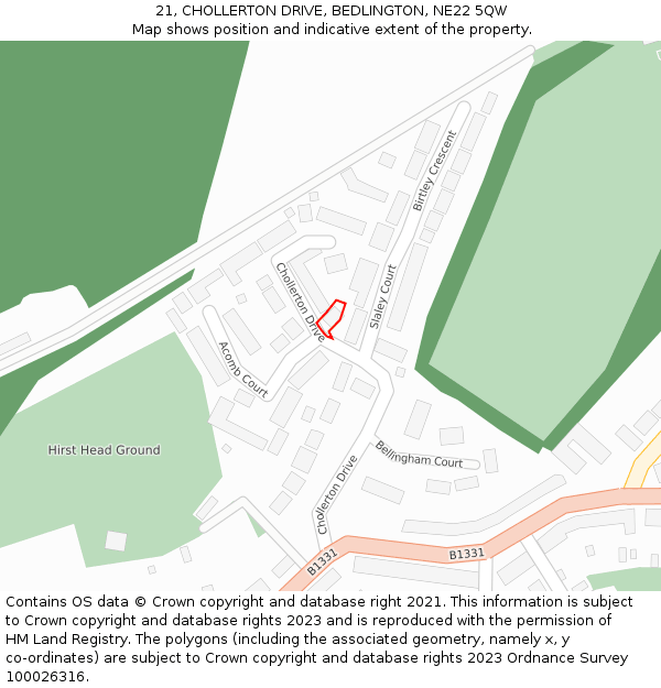 21, CHOLLERTON DRIVE, BEDLINGTON, NE22 5QW: Location map and indicative extent of plot