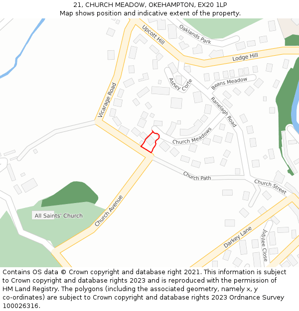 21, CHURCH MEADOW, OKEHAMPTON, EX20 1LP: Location map and indicative extent of plot