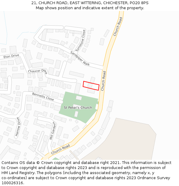 21, CHURCH ROAD, EAST WITTERING, CHICHESTER, PO20 8PS: Location map and indicative extent of plot