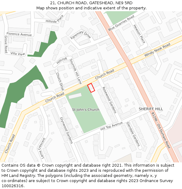 21, CHURCH ROAD, GATESHEAD, NE9 5RD: Location map and indicative extent of plot