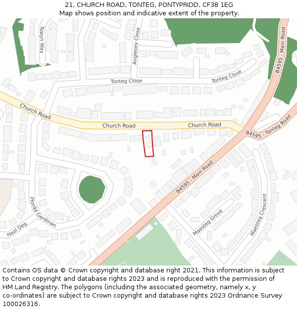 21, CHURCH ROAD, TONTEG, PONTYPRIDD, CF38 1EG: Location map and indicative extent of plot