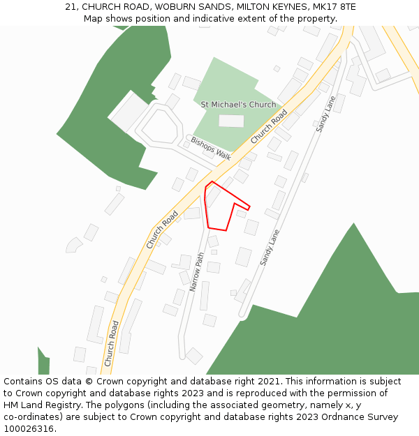 21, CHURCH ROAD, WOBURN SANDS, MILTON KEYNES, MK17 8TE: Location map and indicative extent of plot