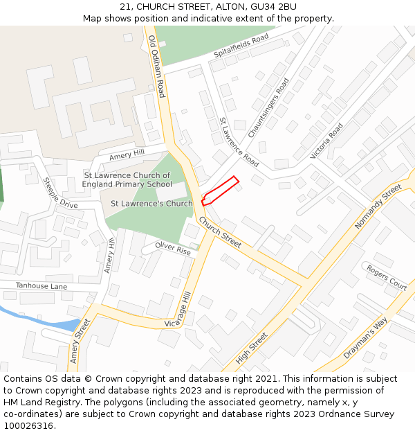 21, CHURCH STREET, ALTON, GU34 2BU: Location map and indicative extent of plot