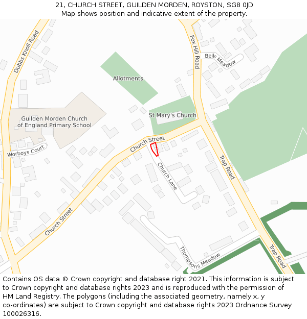 21, CHURCH STREET, GUILDEN MORDEN, ROYSTON, SG8 0JD: Location map and indicative extent of plot