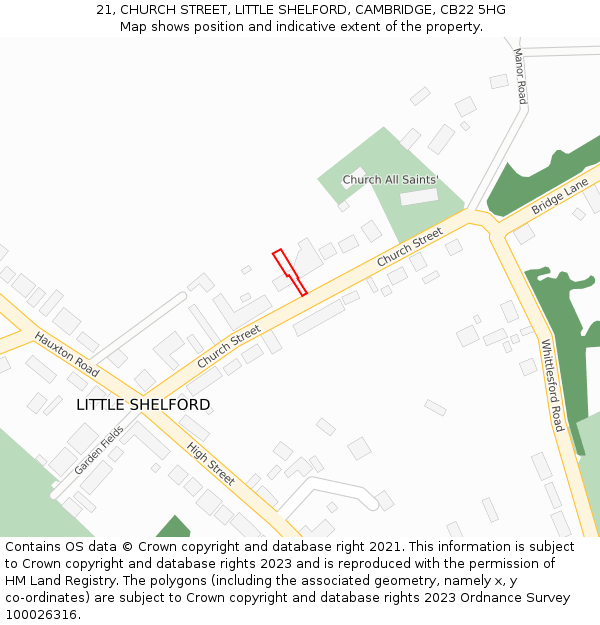 21, CHURCH STREET, LITTLE SHELFORD, CAMBRIDGE, CB22 5HG: Location map and indicative extent of plot