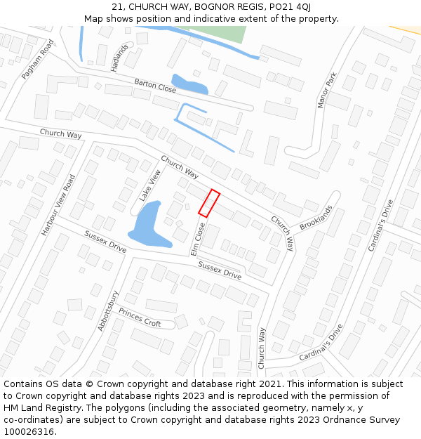 21, CHURCH WAY, BOGNOR REGIS, PO21 4QJ: Location map and indicative extent of plot