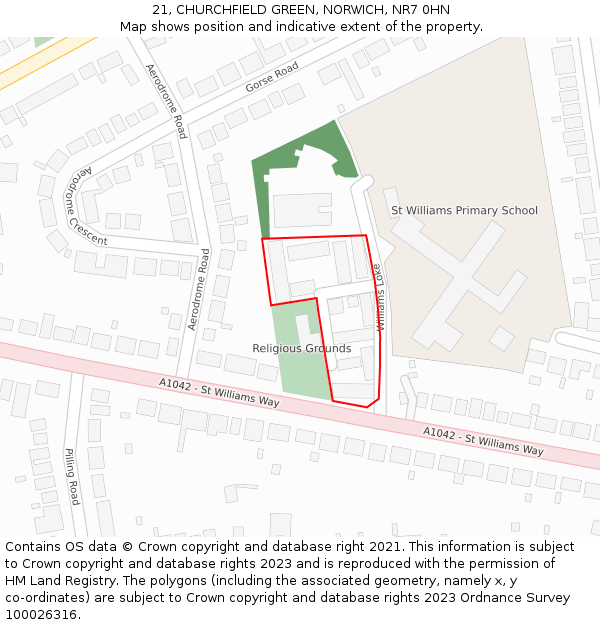 21, CHURCHFIELD GREEN, NORWICH, NR7 0HN: Location map and indicative extent of plot