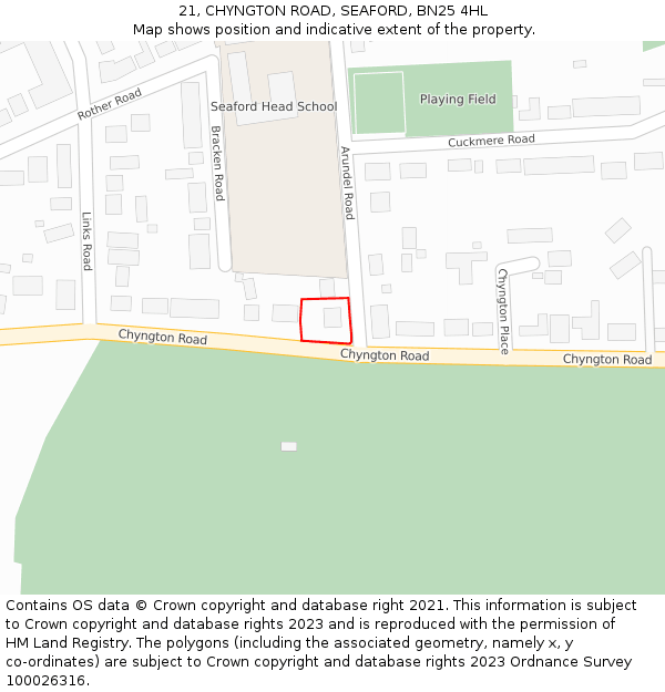 21, CHYNGTON ROAD, SEAFORD, BN25 4HL: Location map and indicative extent of plot