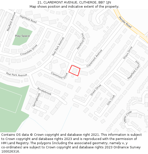 21, CLAREMONT AVENUE, CLITHEROE, BB7 1JN: Location map and indicative extent of plot