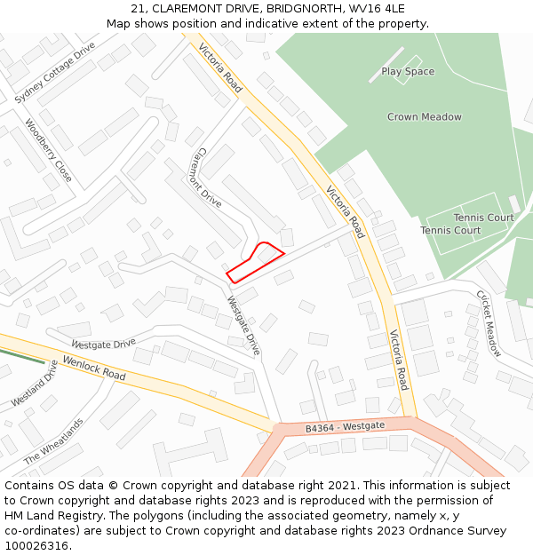 21, CLAREMONT DRIVE, BRIDGNORTH, WV16 4LE: Location map and indicative extent of plot