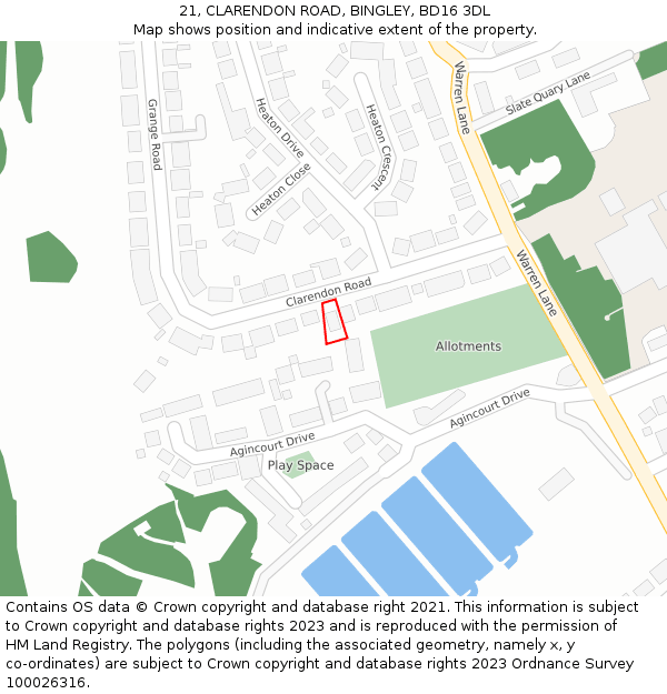 21, CLARENDON ROAD, BINGLEY, BD16 3DL: Location map and indicative extent of plot