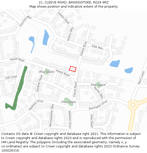 21, CLEEVE ROAD, BASINGSTOKE, RG24 9RZ: Location map and indicative extent of plot