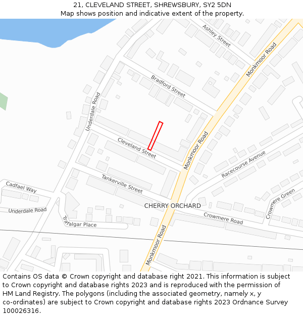 21, CLEVELAND STREET, SHREWSBURY, SY2 5DN: Location map and indicative extent of plot