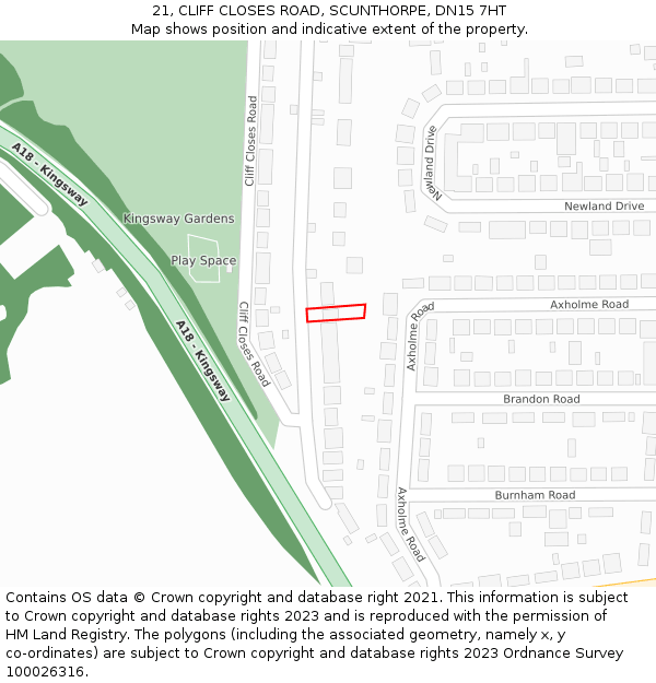 21, CLIFF CLOSES ROAD, SCUNTHORPE, DN15 7HT: Location map and indicative extent of plot